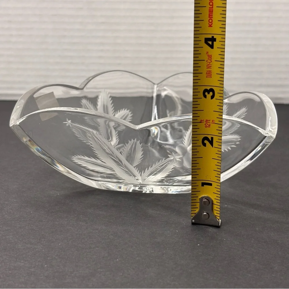 Vtg Mikasa Triangular Crystal Clear Glass Bowl with Etched Cactus Cacti RARE